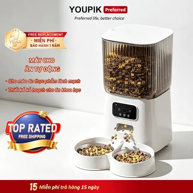 Ảnh sản phẩm Máy cho mèo ăn tự động YOUPIK 5L hai bát có camera