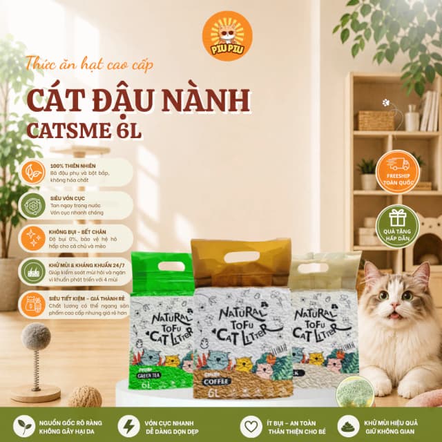 Sản phẩm Cát Catsme Tofu 6L (2,4kg) cho mèo - Hình ảnh thực tế và đánh giá chi tiết