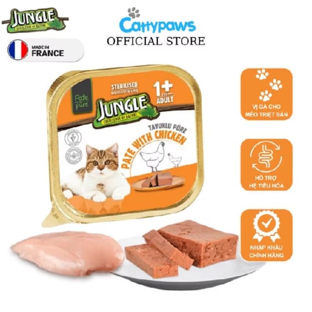 Sản phẩm Pate Jungle Sterilised Cat (Vị Gà) - Hộp 100g - Hình ảnh thực tế và đánh giá chi tiết