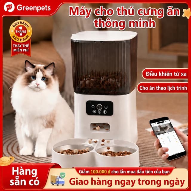 Ảnh sản phẩm Máy cho mèo ăn tự động Greenpets 5L hai bát