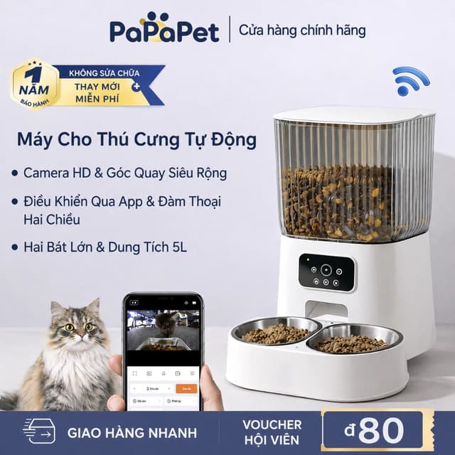 Ảnh sản phẩm Máy cho mèo ăn tự động PaPaPet 5L có camera